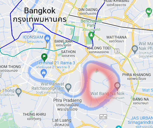 Bang Kachao, Bangkok - Highlighted in Red
